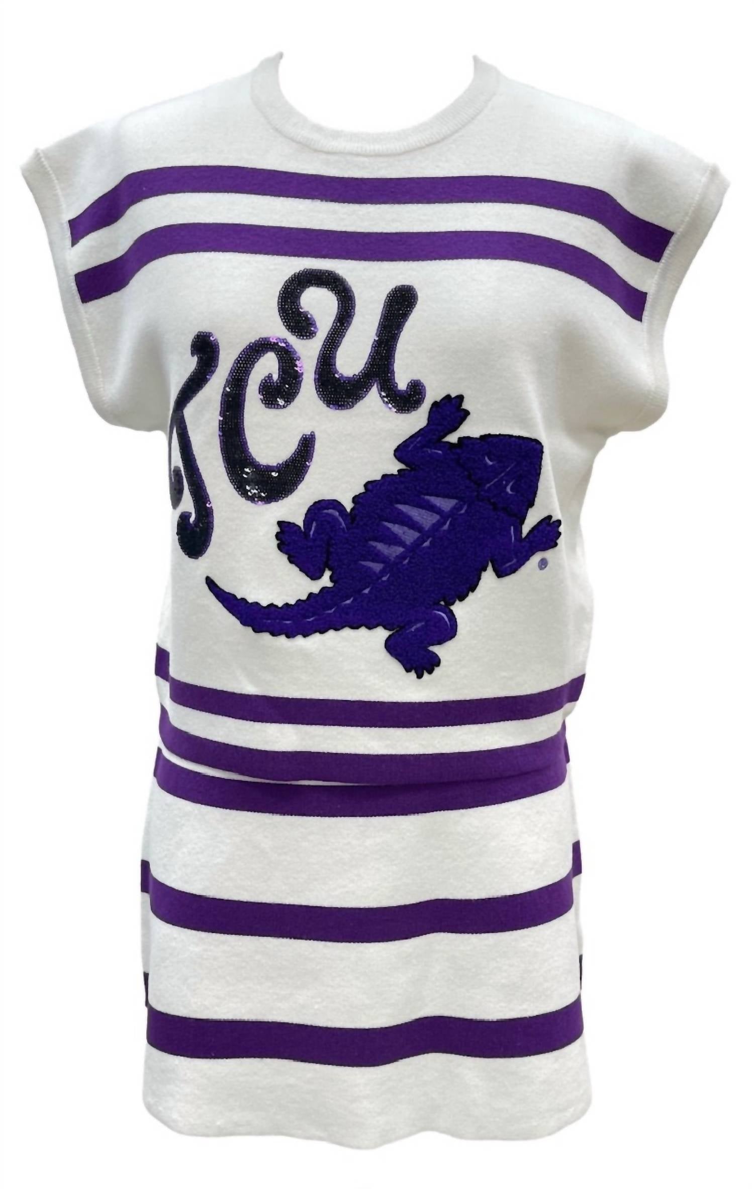 Queen Of Sparkles - Tcu Hornfrogs Striped Short Sleeve Top
