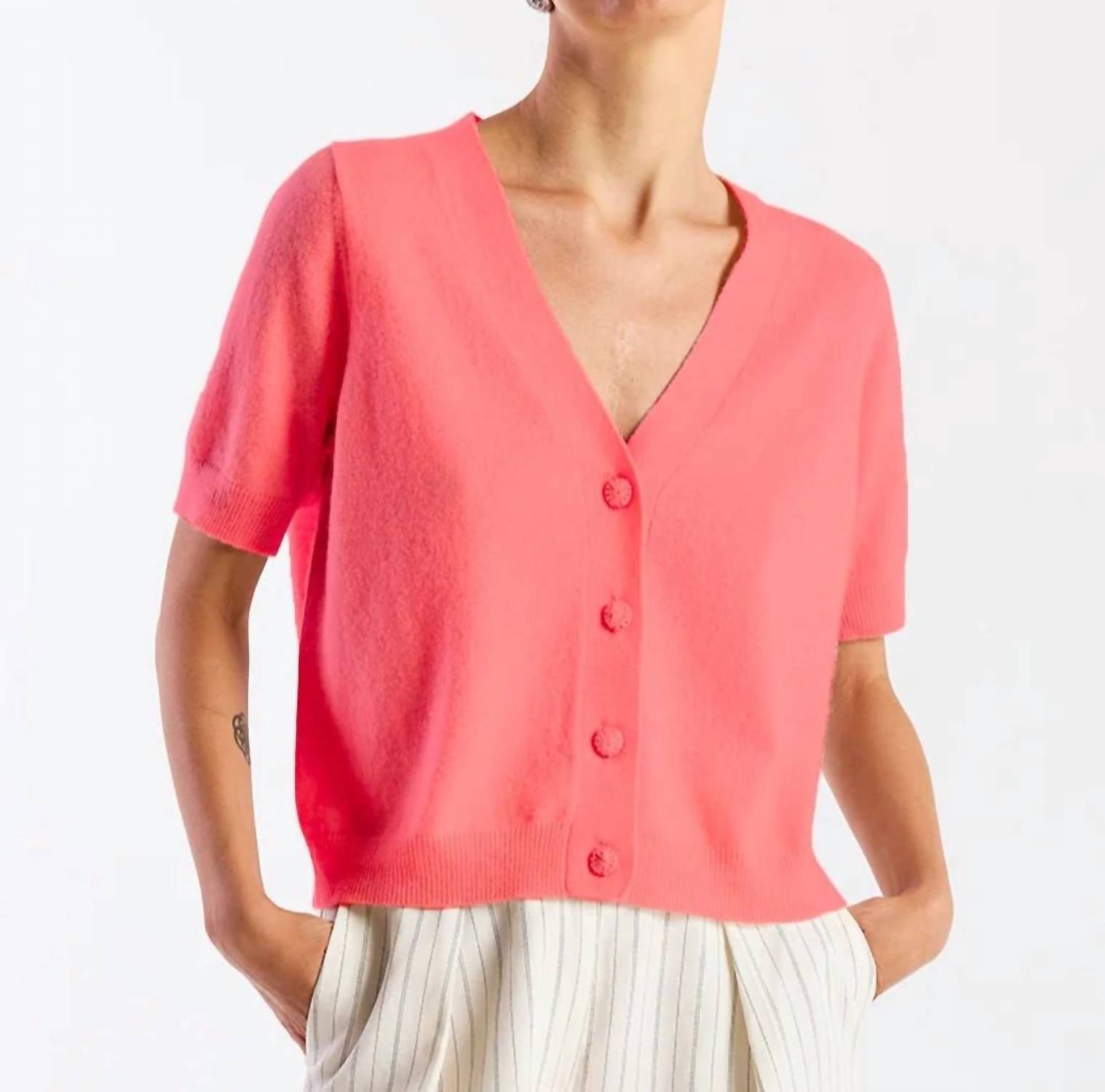Brodie Cashmere - Button Up Short Sleeve Cashmere Cardigan