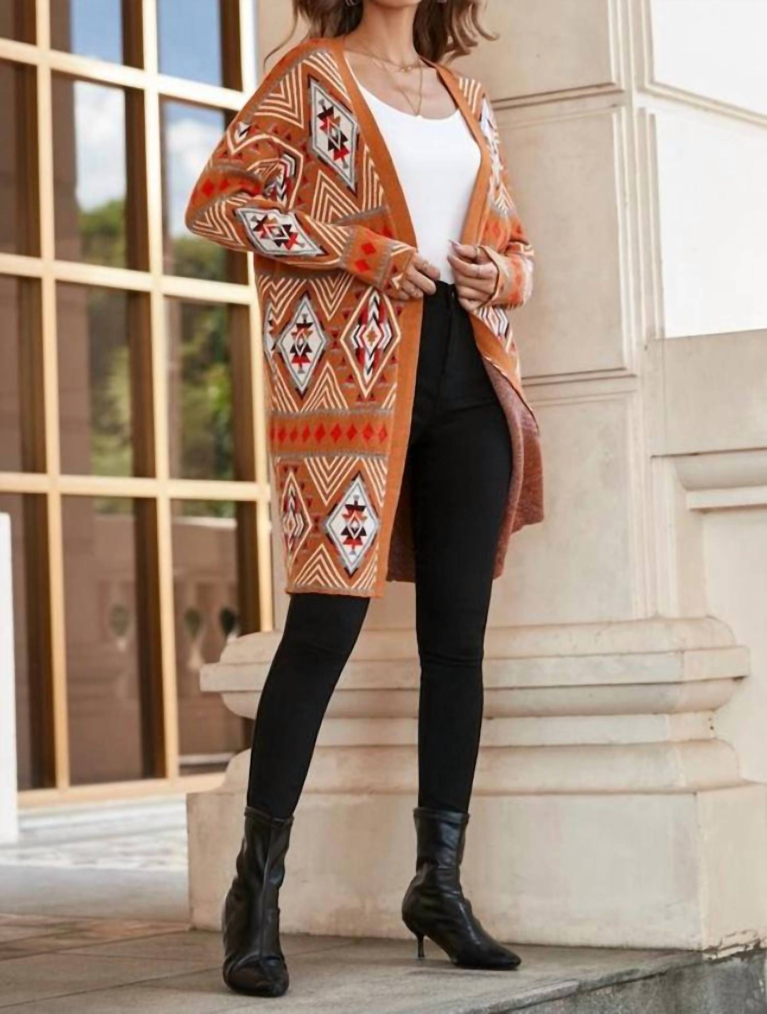Little Daisy Closet - Aztec Geometric Knit Open Front Cardigan