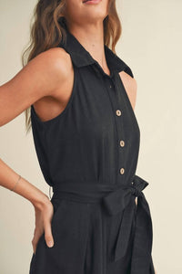 MIOU MUSE Blaine Linen Button Front Jumpsuit in black - women's pants - view 4