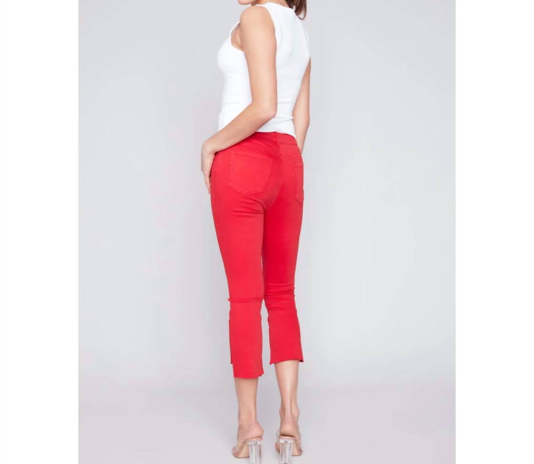 CHARLIE B Women's Cropped Twill Pants in red - women's pants - detail view