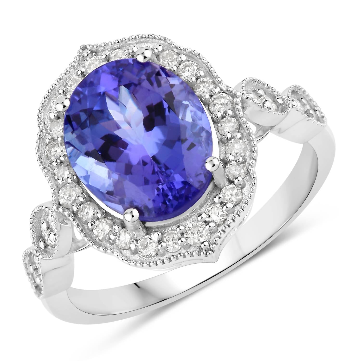 Diana M Jewels Women's Oval Natural Tanzanite Fashion Ring (3.85 Ct) - Signature Plus in 14k white gold - women's jewelry