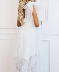 Maniju - Stay Together One Shoulder Bow Lace High Low Maxi Dress