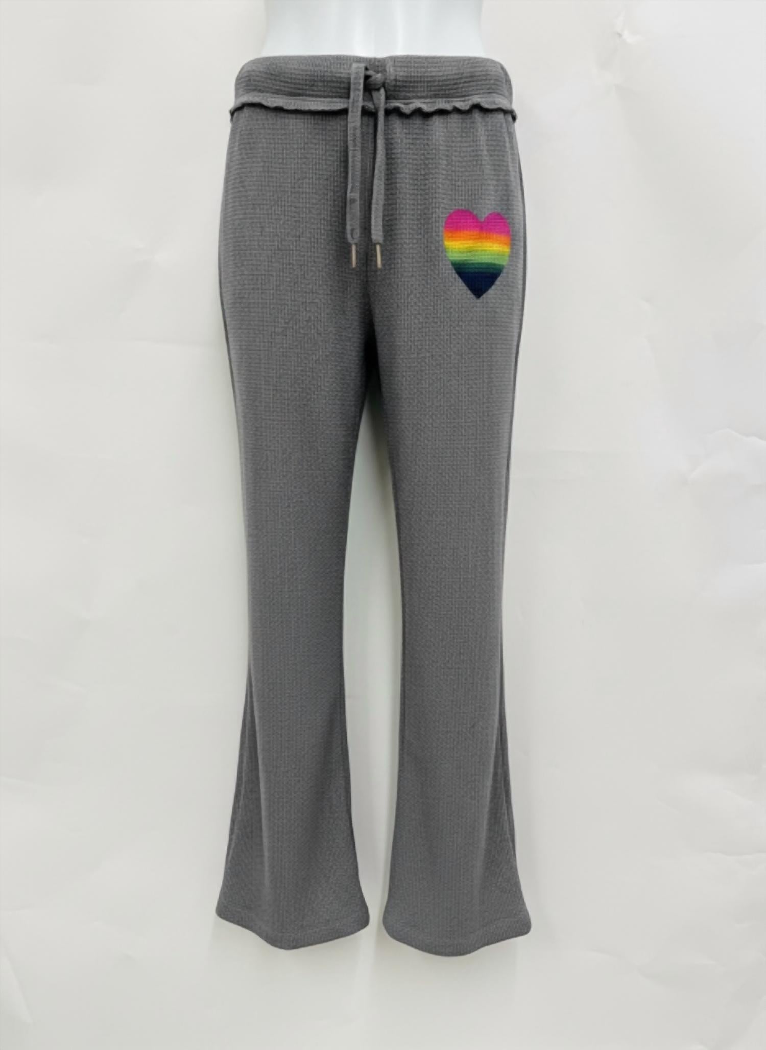flowers by zoe Girl's Waffle Lounge Pant in grey - kids' joggers - detail view
