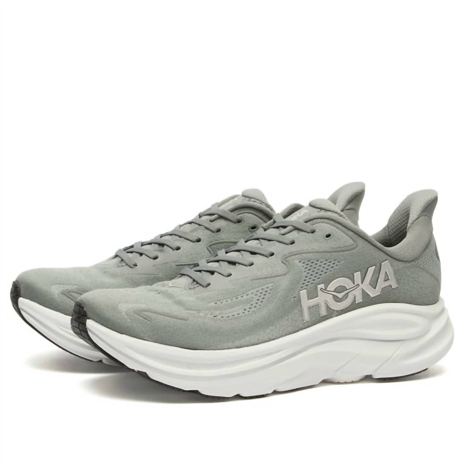 Hoka Men's Clifton 10 Running Shoes in asteroid silver - men's sneaker - detail view