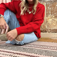 She + Sky - Drop Shoulder Mock Neck Sweater