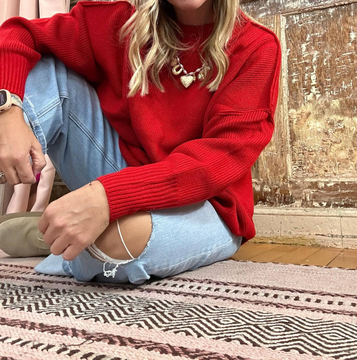 She + Sky - Drop Shoulder Mock Neck Sweater