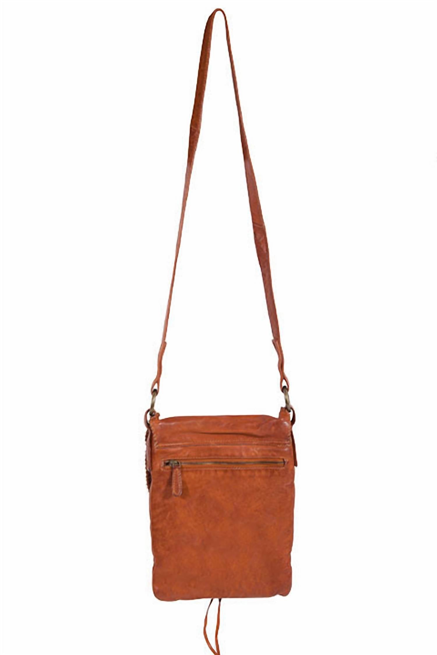 Scully Whipstitch Leather Handbag Purse in cognac - women's bag - detail view