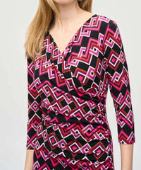Joseph Ribkoff - Geometric Faux Wrap Sheath Dress