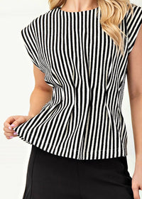 GLAM Classic Contrast Pleated Top in black white - women's blouse