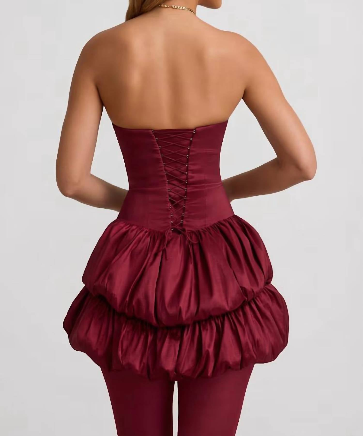 Oh Polly - Laela Satin Bubble Hem Corset Mini Dress