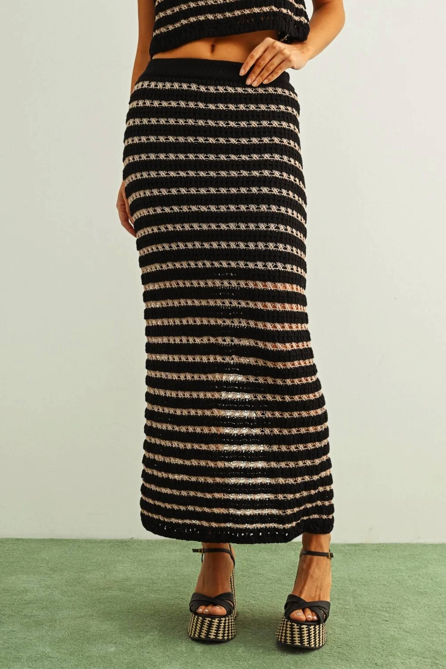 Nyland - Kerensa Crochet Knit Straight Long Skirt