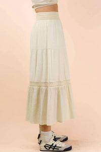 Very J - Tiered Layers Solid Woven Skirt With Lace Trim