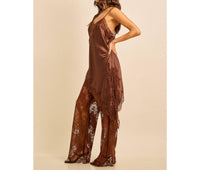 Skylar Rose - Spring Satin Lace Trim Cami And Pants Set