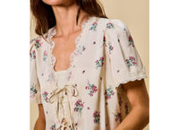 So Me - Rose Satin Tie Front Floral Blouse