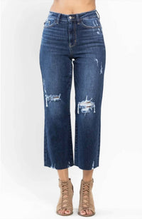 Judy Blue - Women's Wanda High Waist Destroyed Wide Leg Crop Jeans