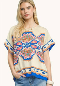 Umgee - Mix Medallion Print Short Sleeve Top