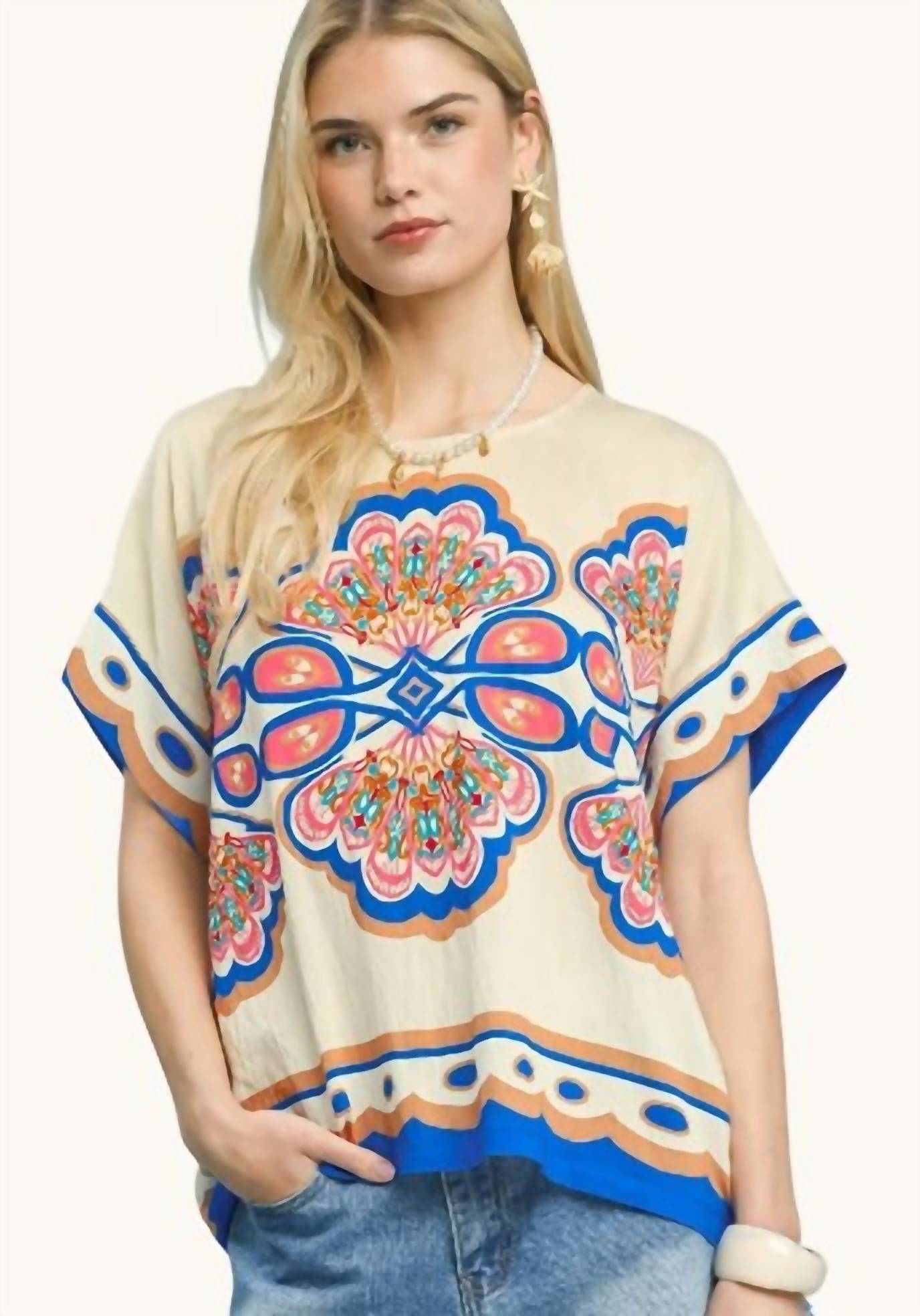 Umgee - Mix Medallion Print Short Sleeve Top