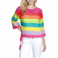 Apny - Women's Lattice Stripe Crewneck Sweater