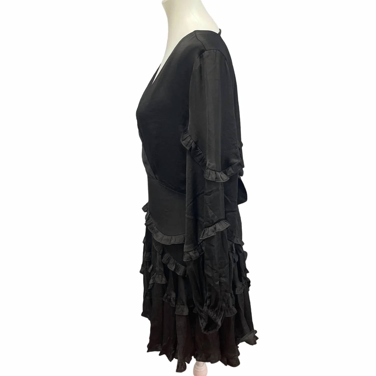 Db Studio - Women's Long Sleeve Deep V Ruffled Goth Mini Formal Dress