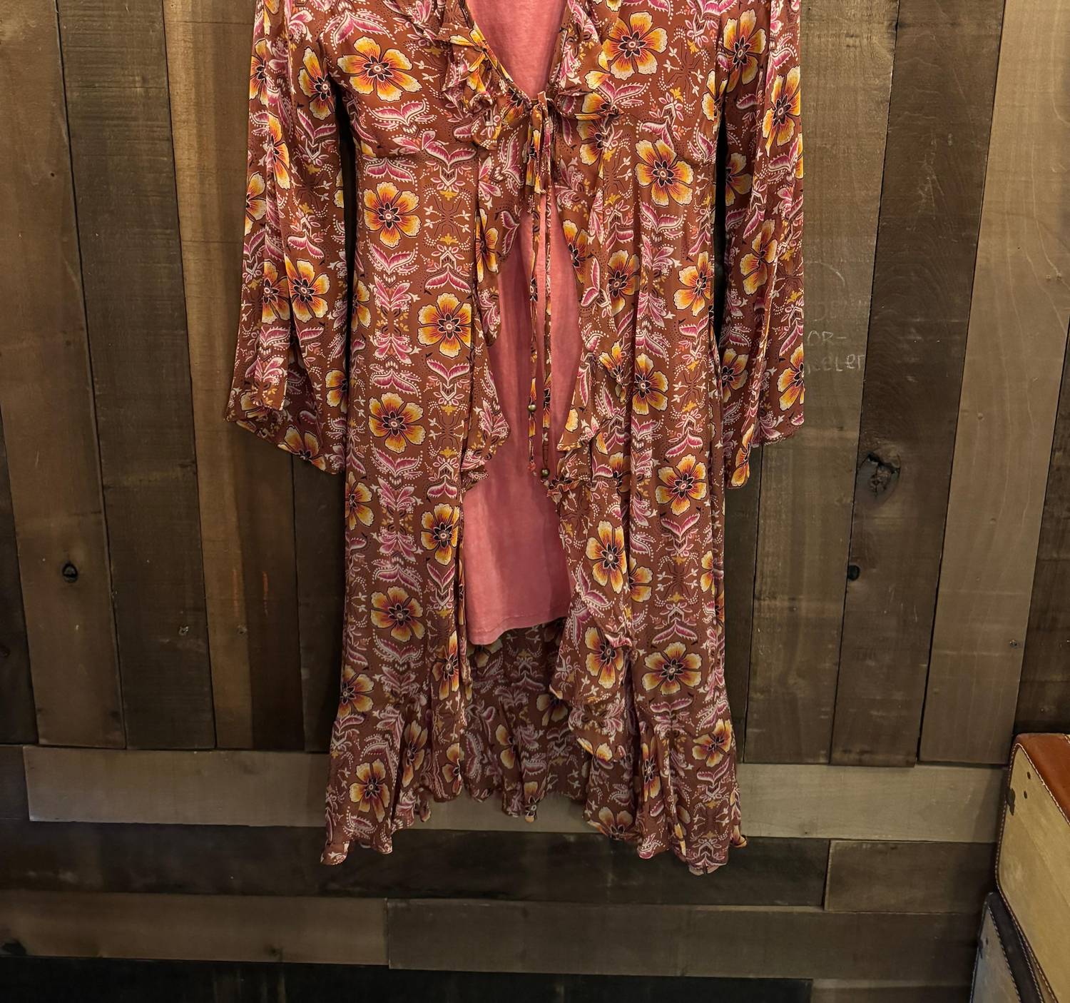 ANGIE Women's Sheer Wrap Open Front With Tie Kimono in orange - women's cardigan - alternate view