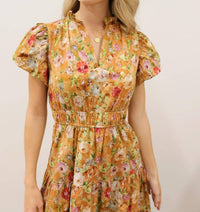 Entro - Vintage Bloom Floral Print Tiered Midi Dress