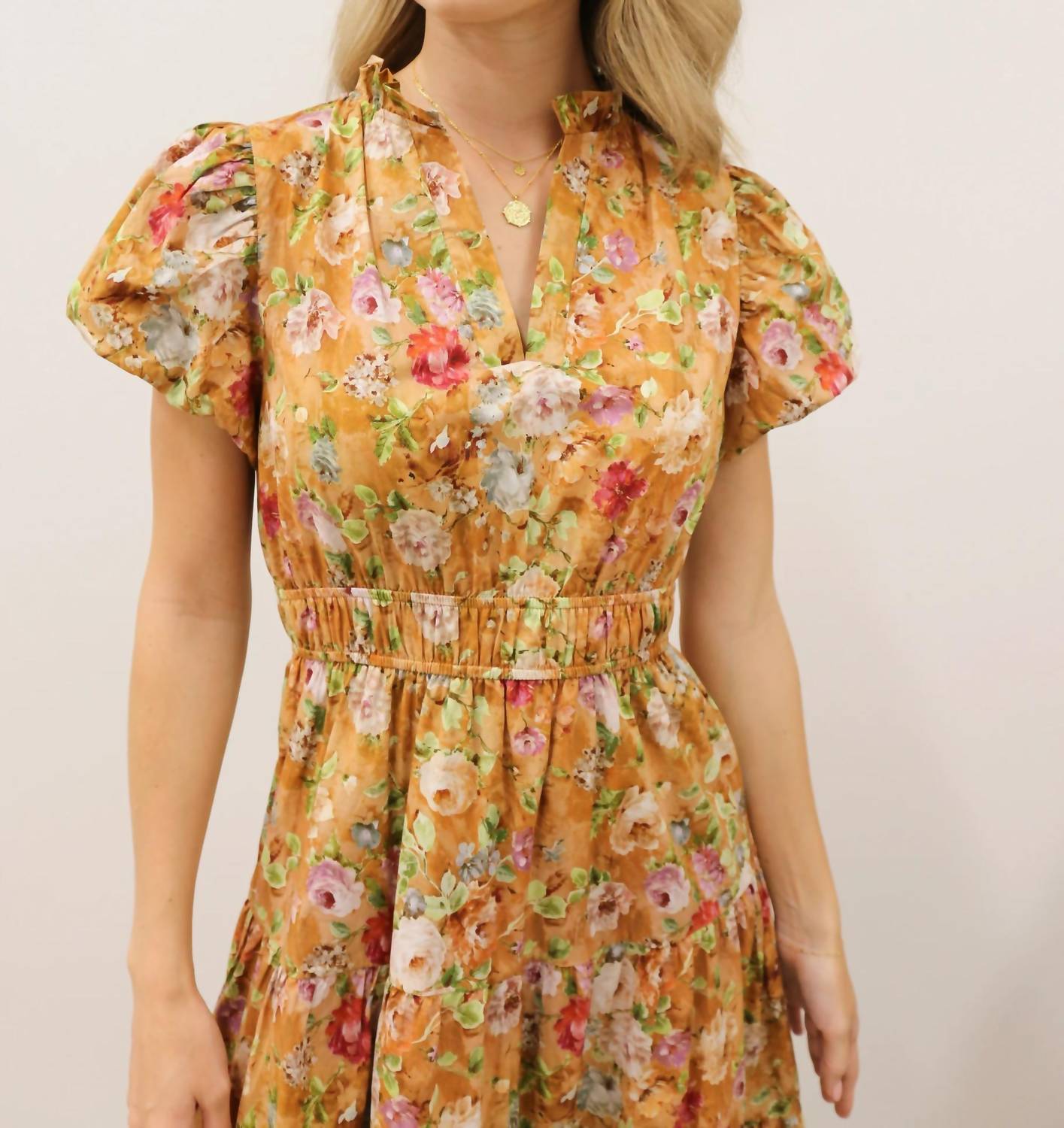 Entro - Vintage Bloom Floral Print Tiered Midi Dress