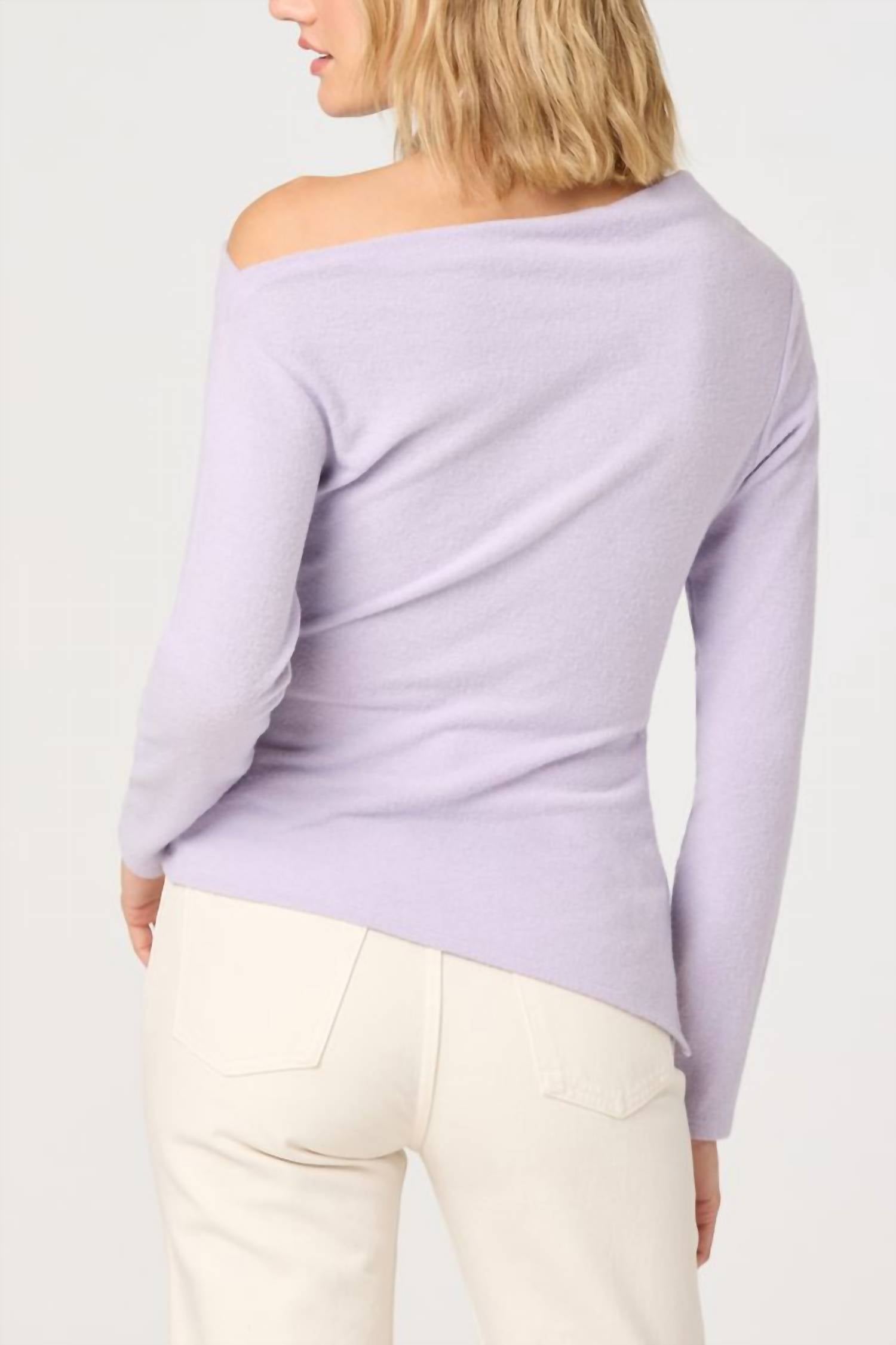 ASTR Miah Off-the-shoulder Top in lilac - women's long sleeve top - detail view