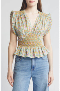 Loretta Caponi - Pastel Poppy Daisy Top And Skirt Set