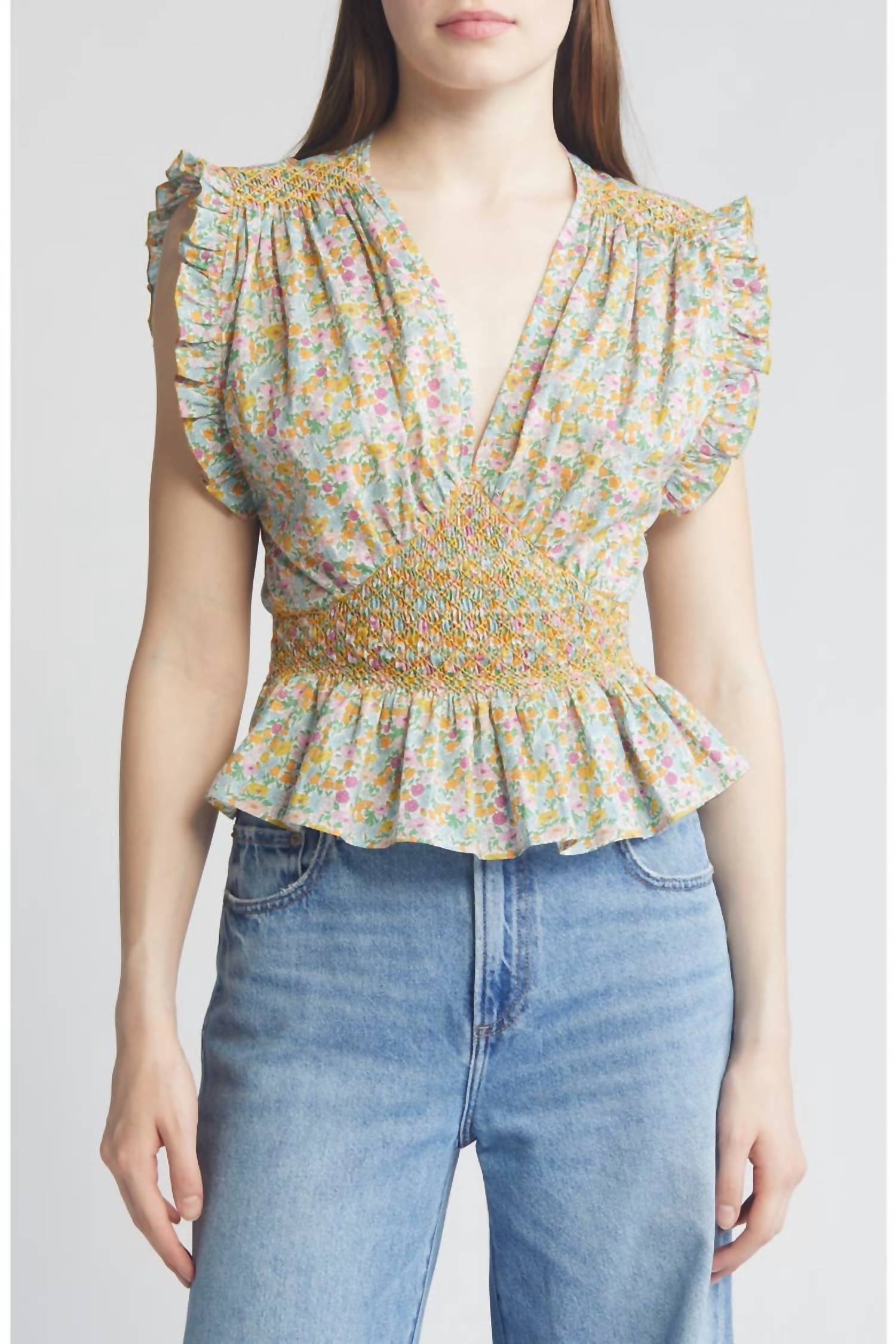 Loretta Caponi - Pastel Poppy Daisy Top And Skirt Set