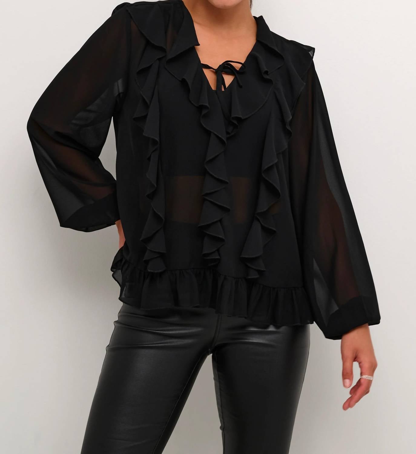 Kaffe - Kaninna V-neck Ruffles Chiffon Blouse