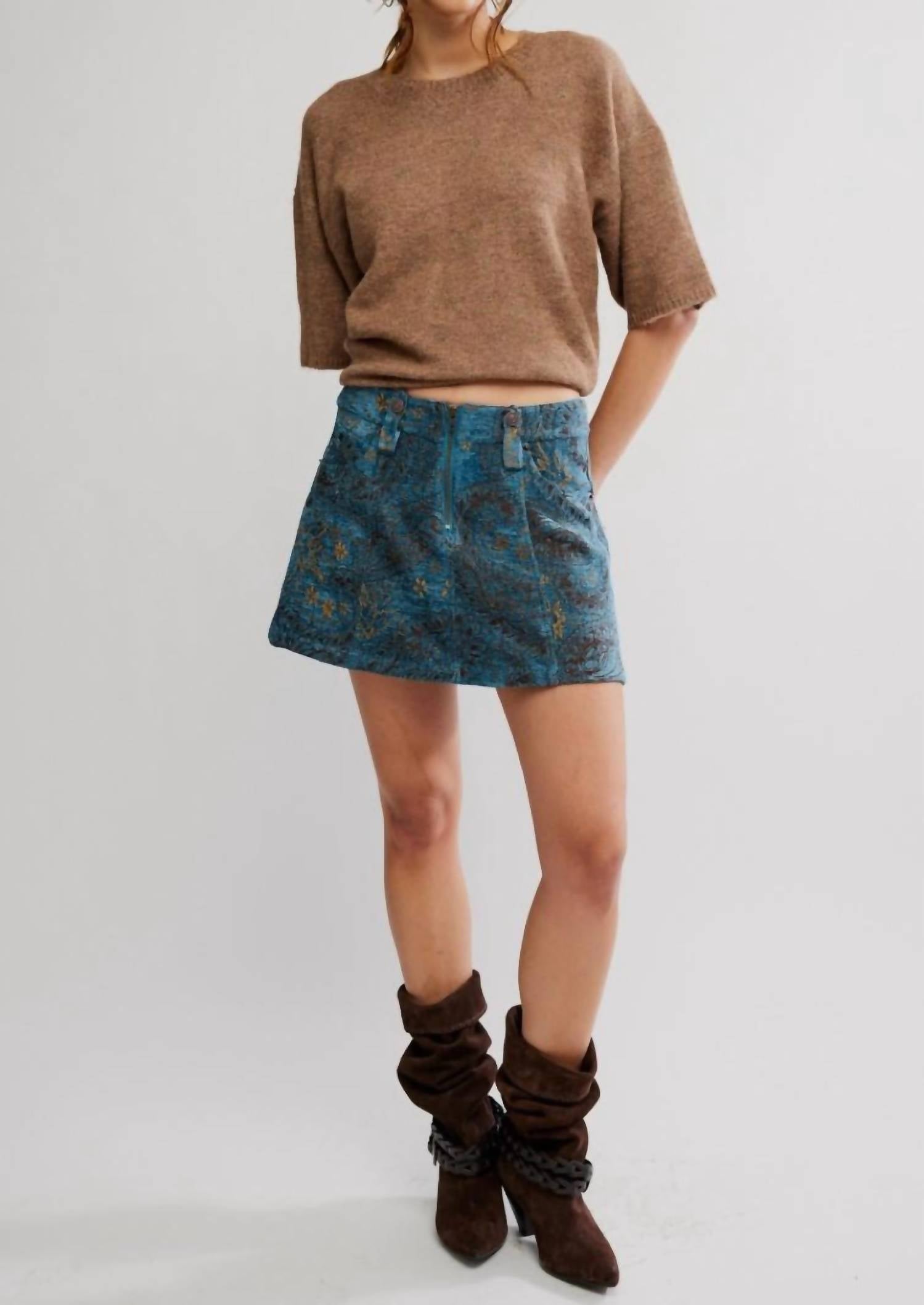 Free People Micah Mini Skirt in blue combo 1 - women's skirt - view 5