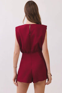 Tcec - Padded Shoulders Elasticized Waist Back Tie Romper
