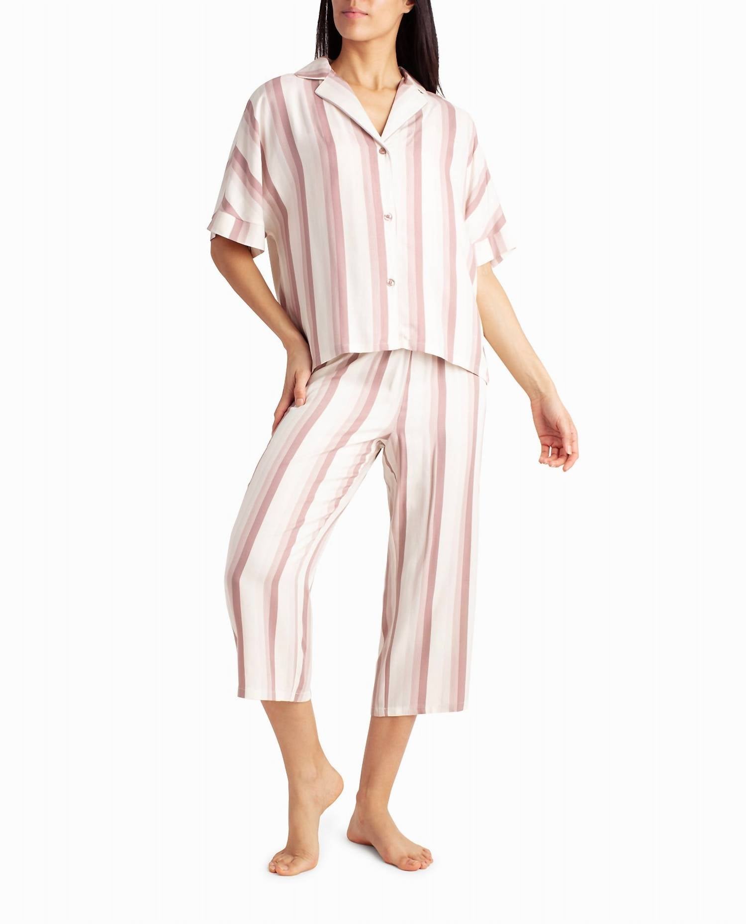 Nicole Miller - Woven Shirt And Capri Two-Piece Sleepwear Set
