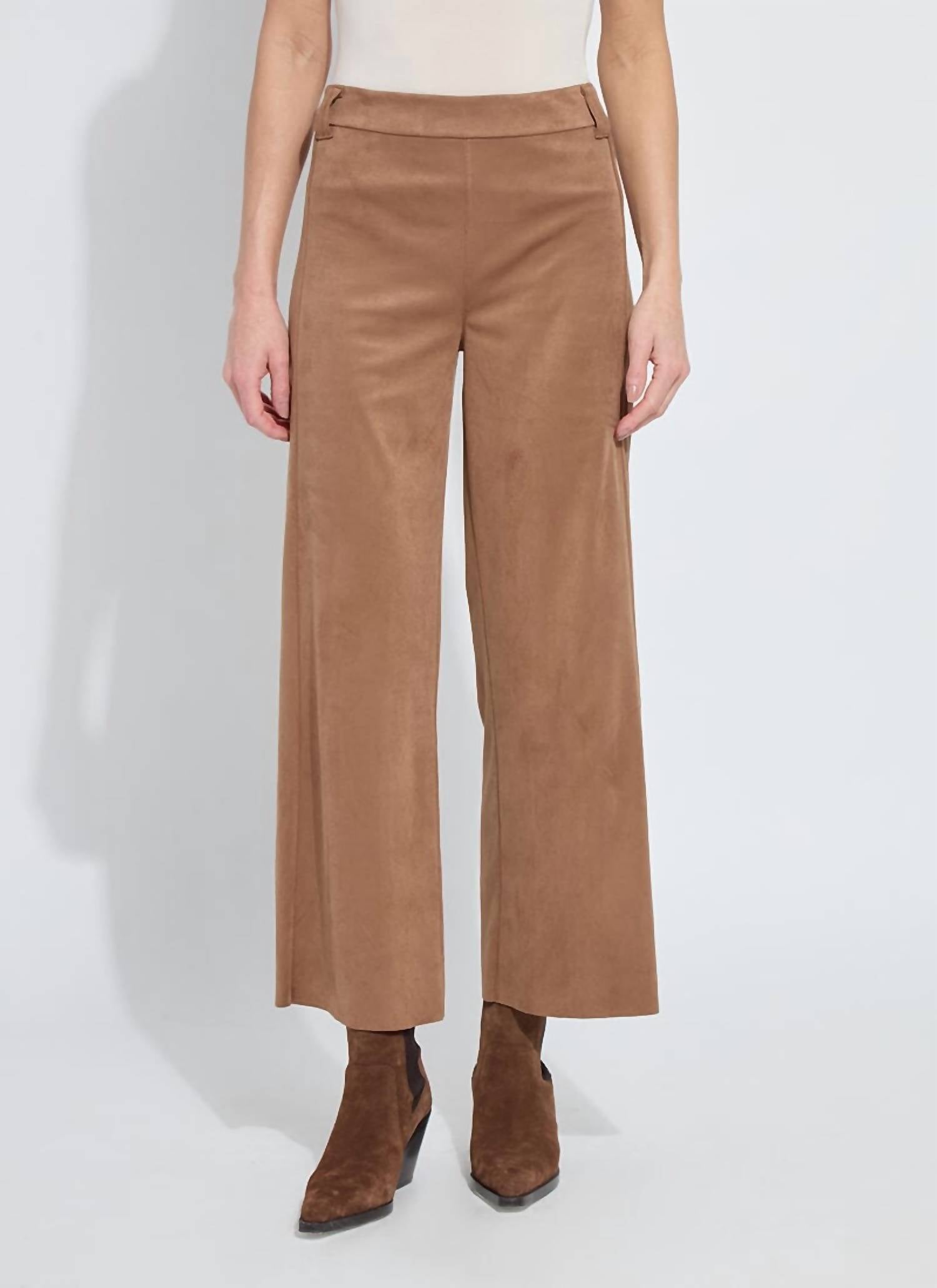 Lysse Vionette Vegan Suede Wide Leg Trouser Pants in camel - women's pants