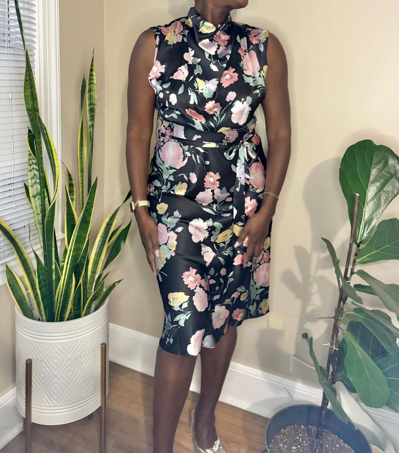 Glam - Terrie Mock Cowl Neck Midi Dress