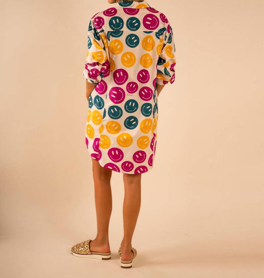 Care Tucker - Preslie Poplin Shirt Dress - All Over Smiley