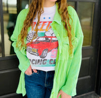 BUCKETLIST Vintage Wash Waffle Knit Shacket in green - women's shirt - alternate view
