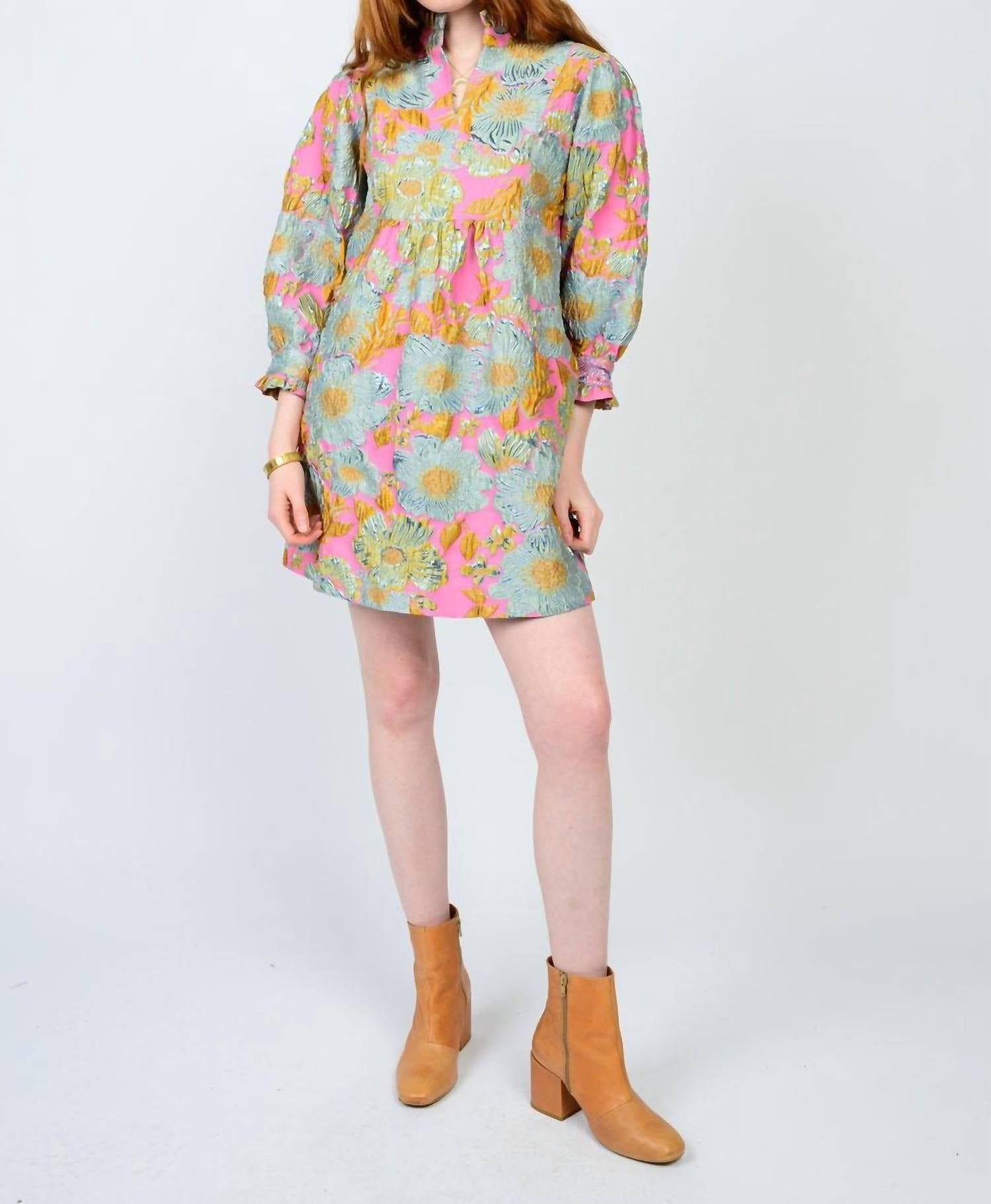 Uncle Frank - Fran Brocade Ruffled Trim Designer Line Dress