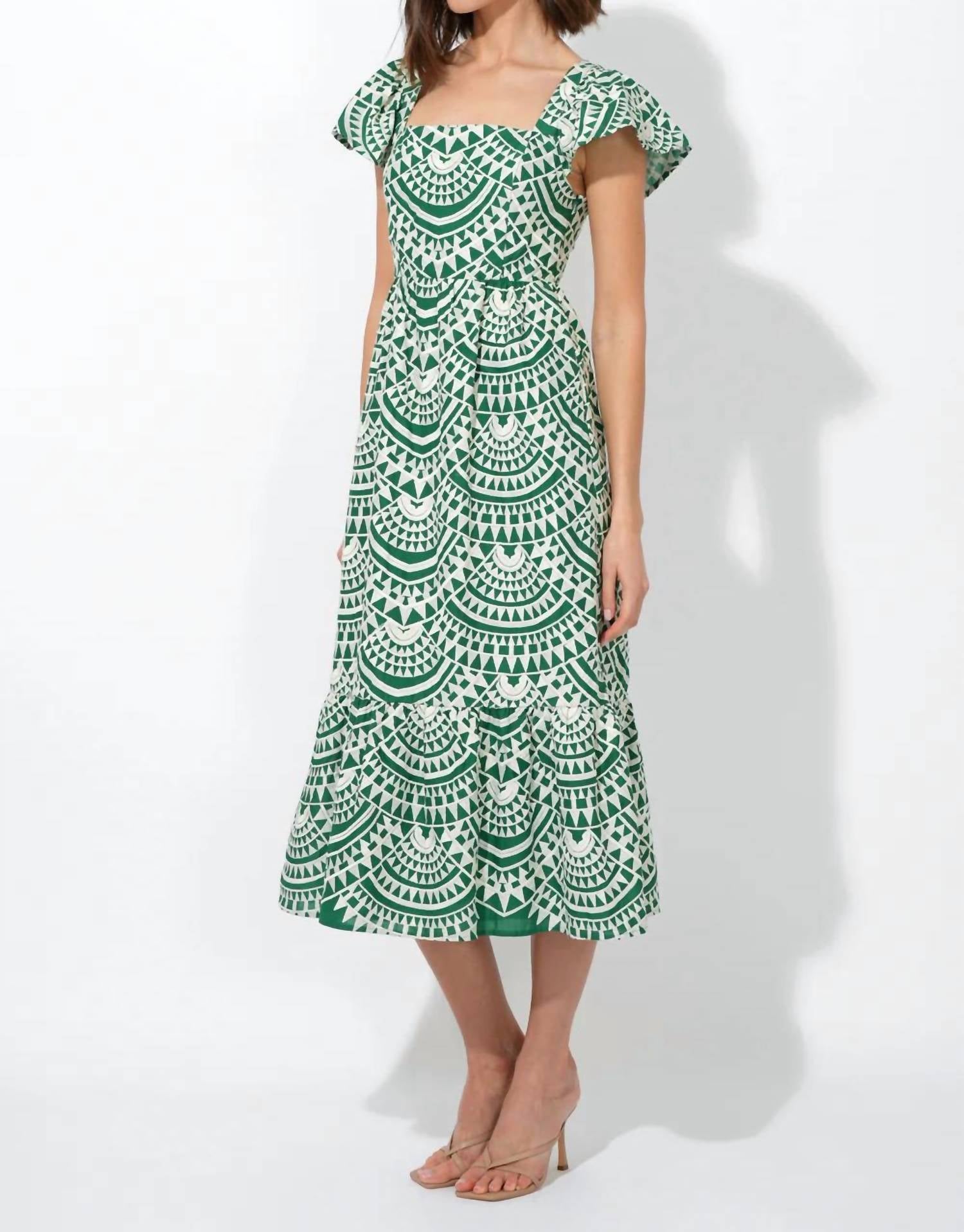 Adelyn Rae - Maja Cotton Crochet Flutter Sleeve Midi Dress