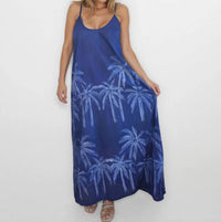 NIBI MTK Pasha Maxi Dress in navy palm shibori - women's dress