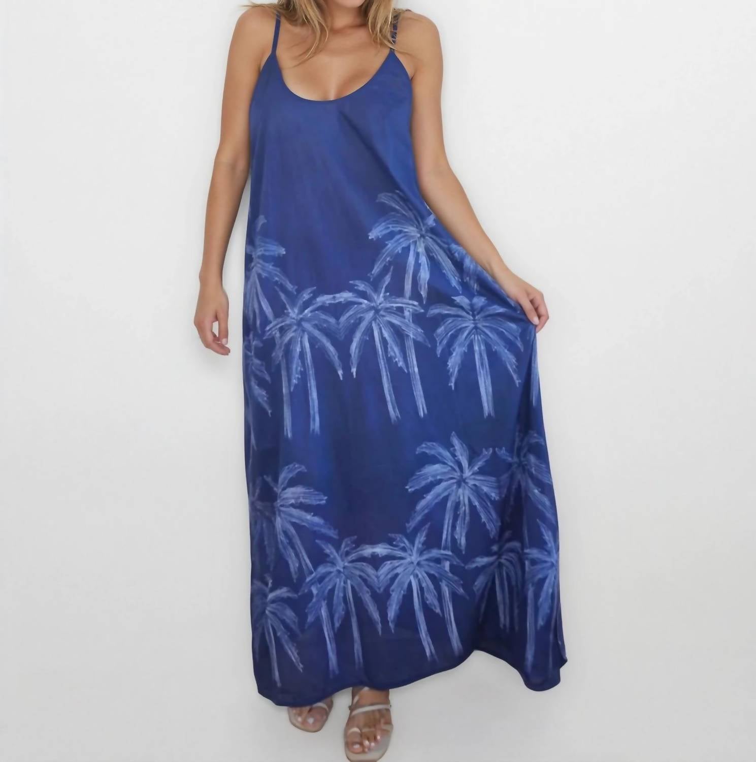 NIBI MTK Pasha Maxi Dress in navy palm shibori - women's dress