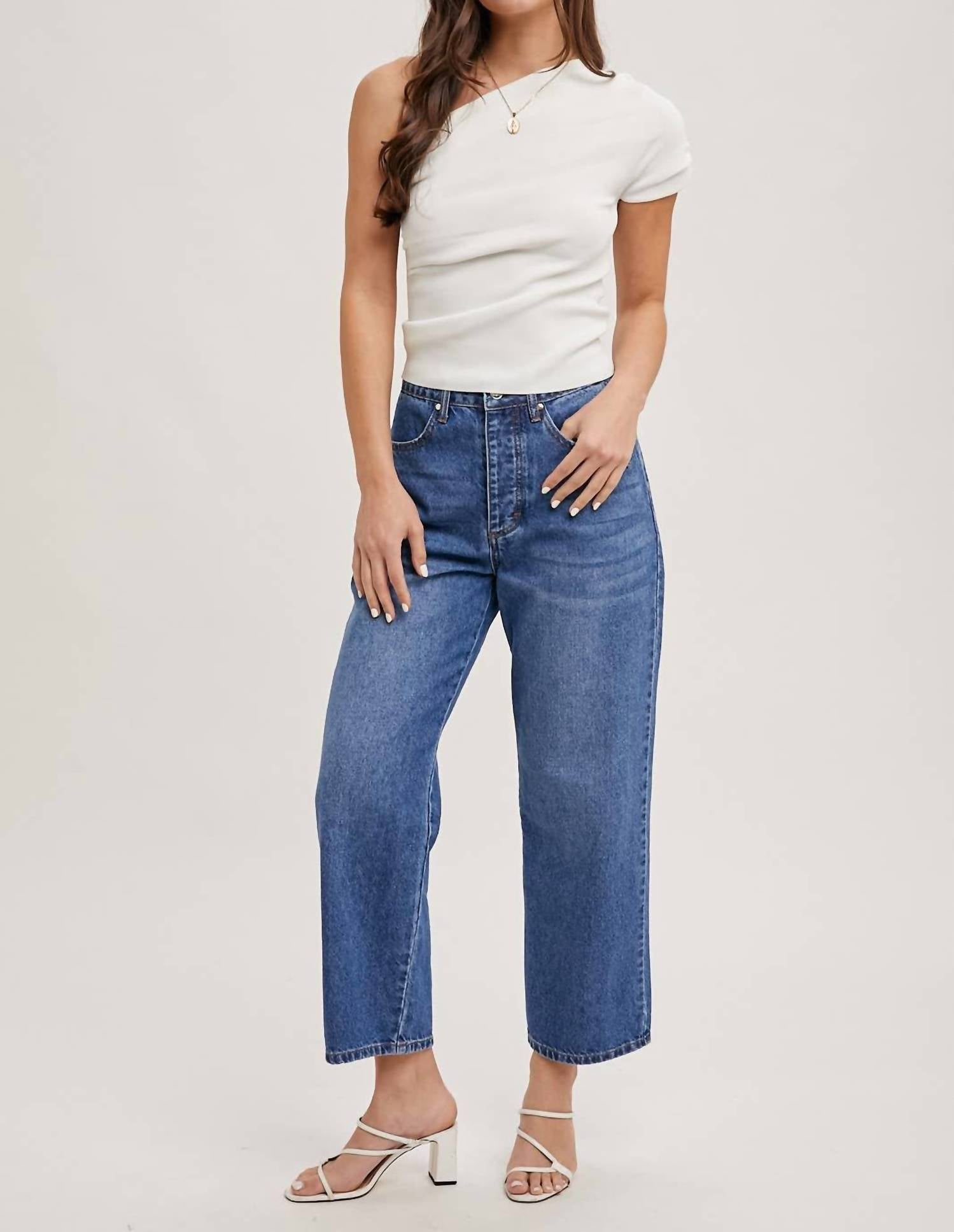 Bluivy - Draped Knit Asymmetric One Shoulder Knit Top