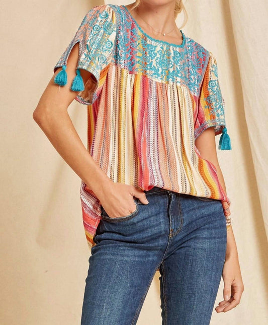 Andree By Unit - Embroidered Serape Babydoll Top