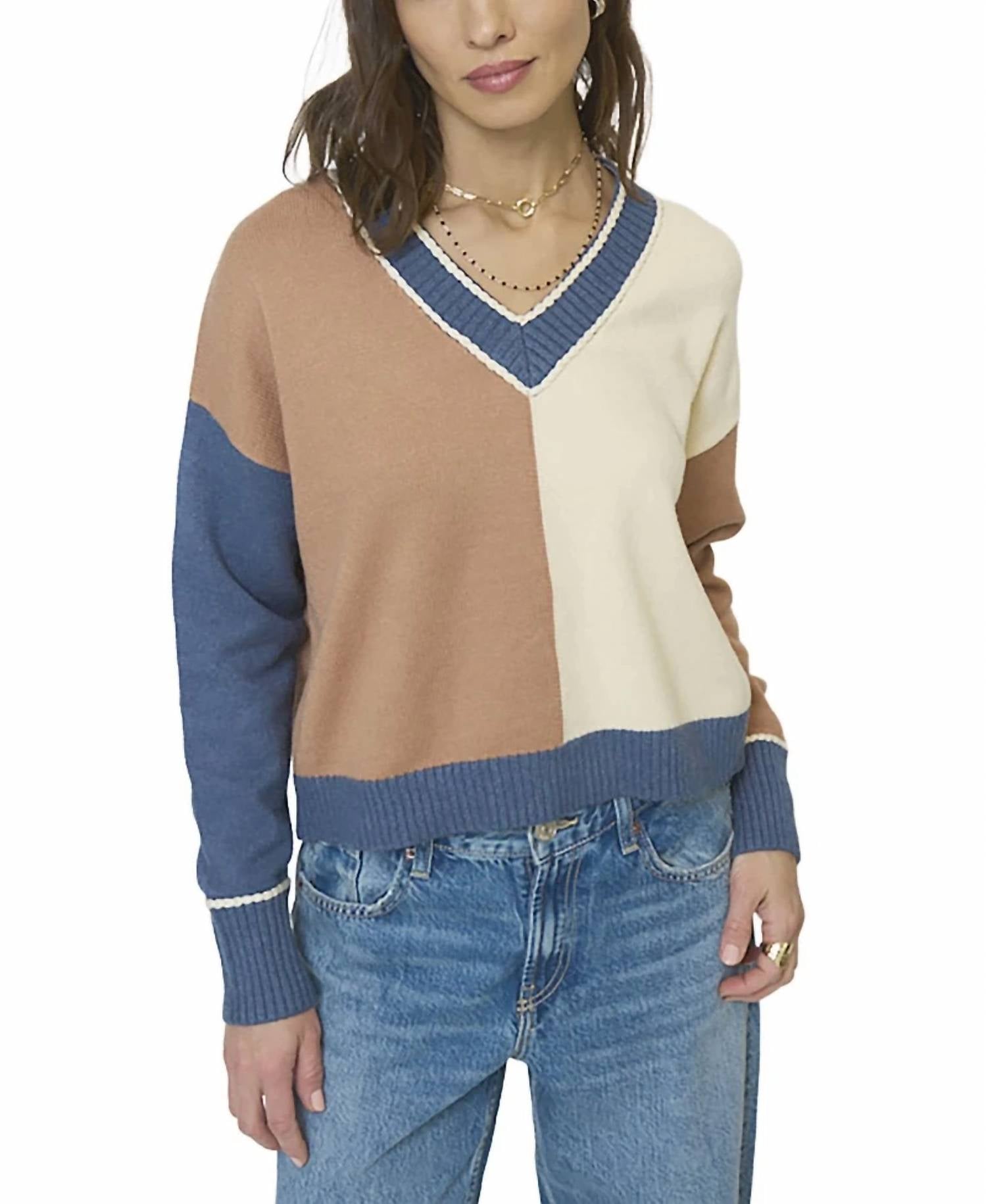 Central Park West - Myra Color Blocked Vneck Sweater