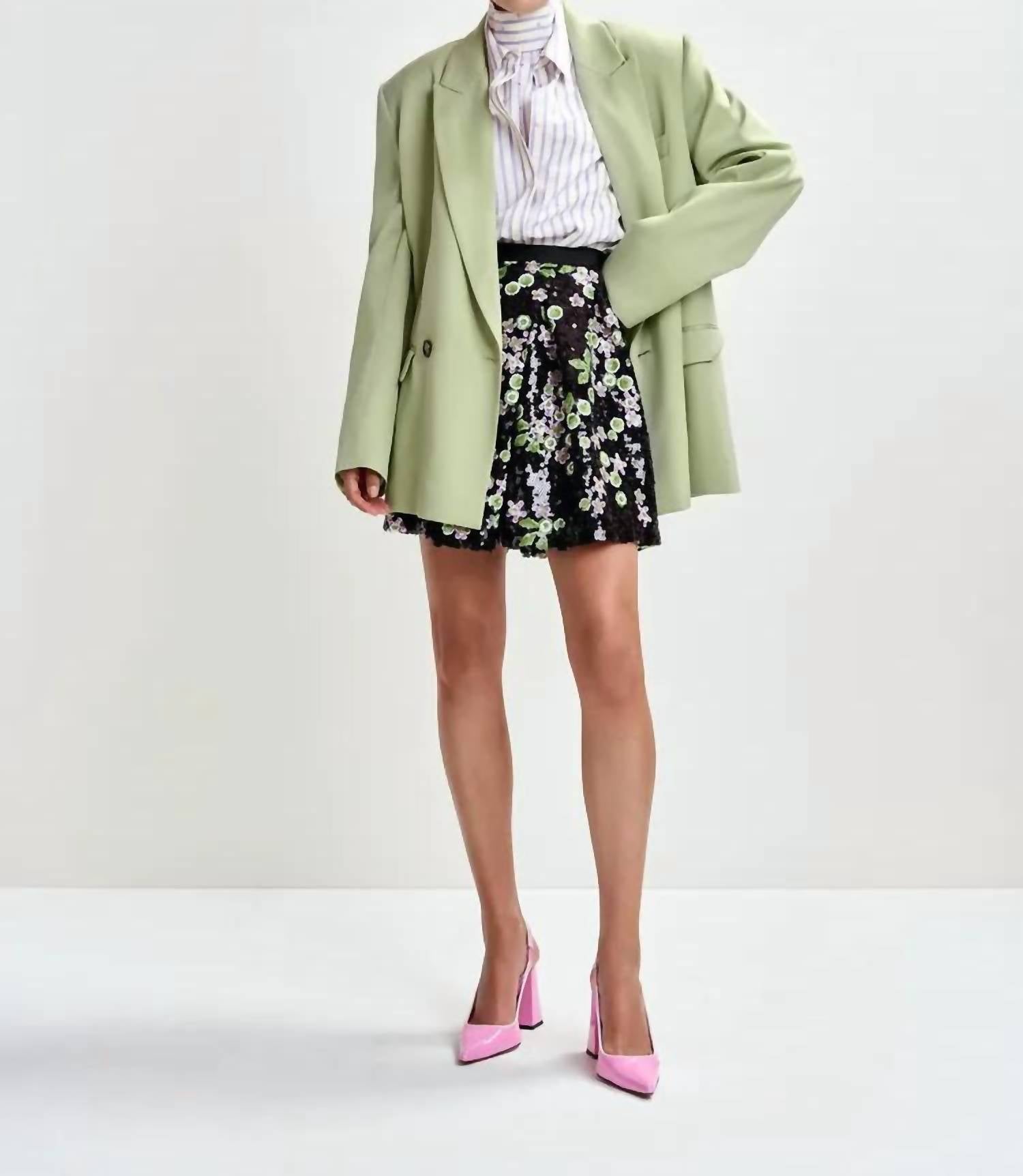 ESSENTIEL ANTWERP Sequin Embellishments Tulip Shape Mini Skirt in black green pink - women's skirt - view 4