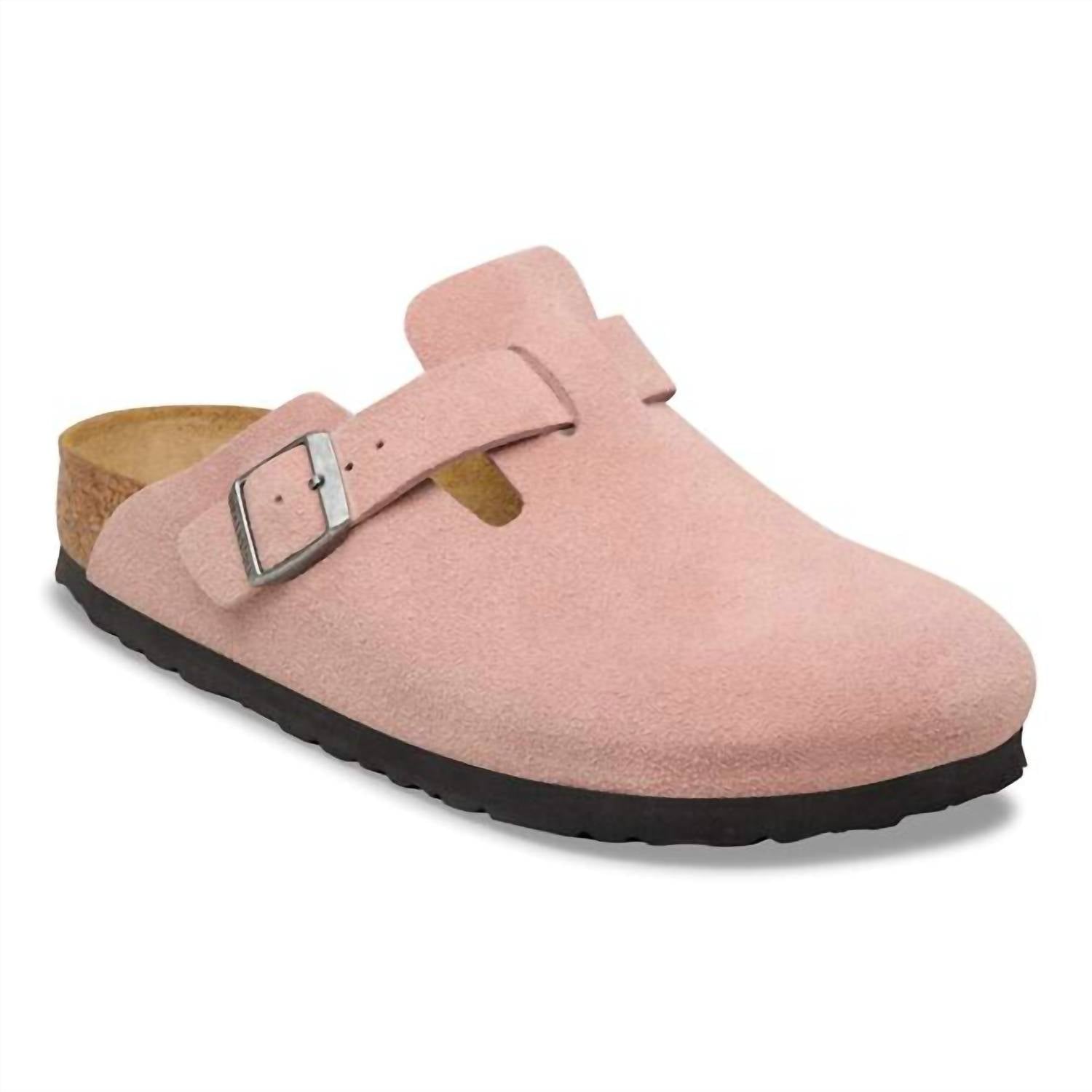 BIRKENSTOCK Women's Boston Suede Leather Clog in pink clay - women's shoe - detail view