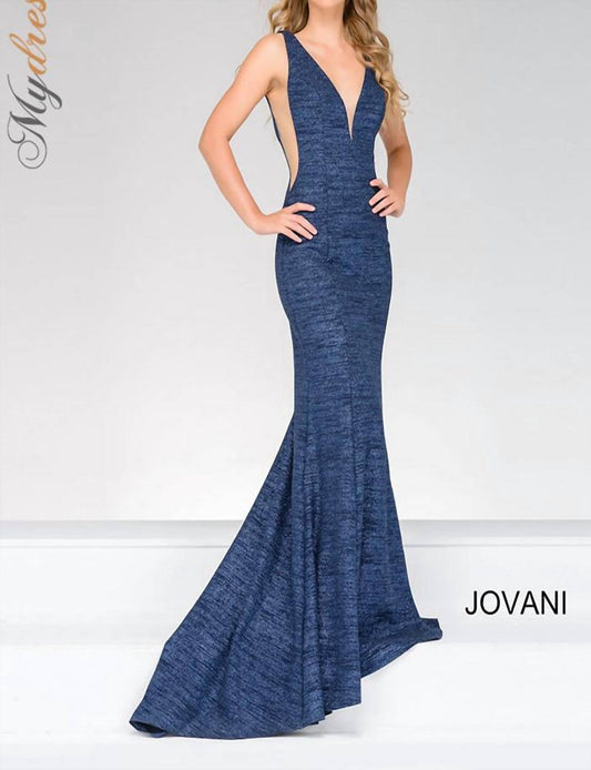 Jovani - Glitter Jersey Mermaid Gown With Low Back