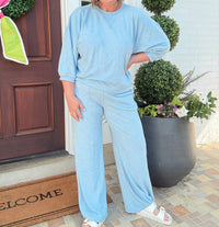 Softies - Terry Cropped Sleeve Crew Neck With Wide Leg Pants