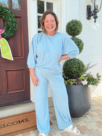 Softies - Terry Cropped Sleeve Crew Neck With Wide Leg Pants